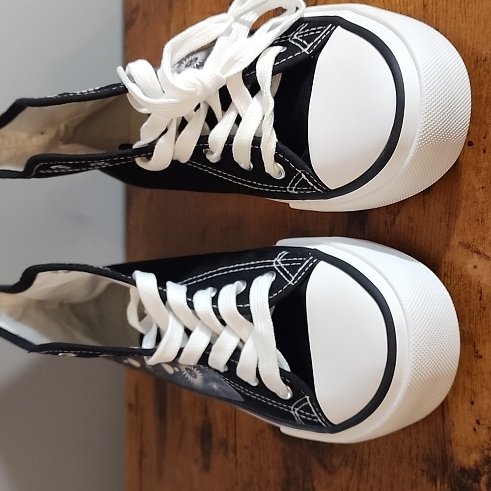 1pair Unisex Minimalist Fashion Flat Star Galaxy Black Canvas High Top Sneakers